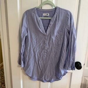 Old Navy Blue Printed Cotton Henley Tunic Blouse M Boho Cottagecore Lightweight